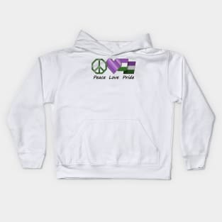 Peace, Love, and Pride design in Genderqueer pride flag colors Kids Hoodie